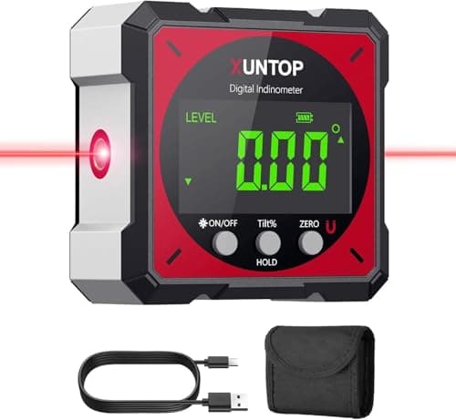 XUNTOP USB Charging Digital Angle Finder Level Box with Laser (Class 2, <1mW Output), 4-side Strong Magnetic Angle Gauge IP54 Waterproof Inclinometer Level for Hanging Decorations Woodworking