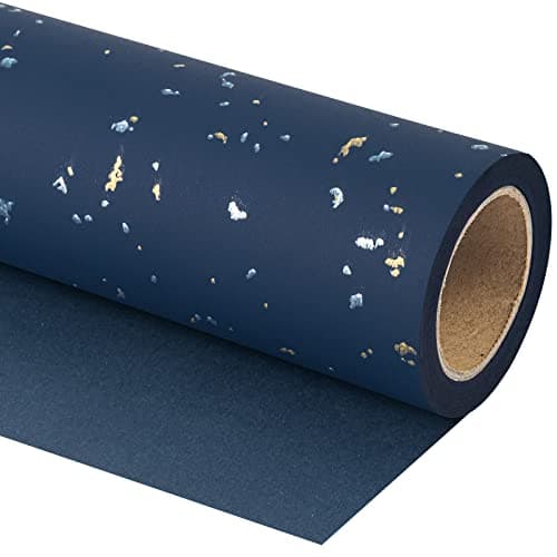 WRAPAHOLIC Navy Blue Wrapping Paper Roll - Mini Roll - 17 Inch x 16.5 Feet - Navy Blue Gold Design with Silky Touch Perfect for Birthday, Holiday, Wedding, Baby Shower