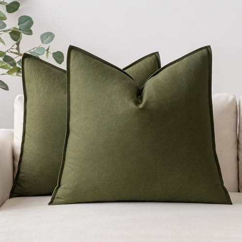 MIULEE Olive Green Pack of 2 Pillow Covers 18x18 Inch Decorative Couch Throw Pillow Covers Linen Cushion Covers Set Modern Farmhouse Home Decor for Sofa Living Room Bed