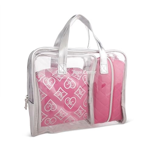 Juicy Couture Women's Cosmetics Bag - Travel Makeup and Toiletries Train Case Nested Bag Set, Pink