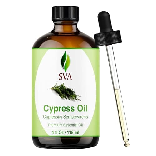 SVA Cypress Essential Oil – 4 Fl Oz – 100% Natural Cypress Oil - for Diffuser, Hair Care, Face, Skin Care, Aromatherapy, Scalp and Body Massage, Soap and Candle Making – with Dropper