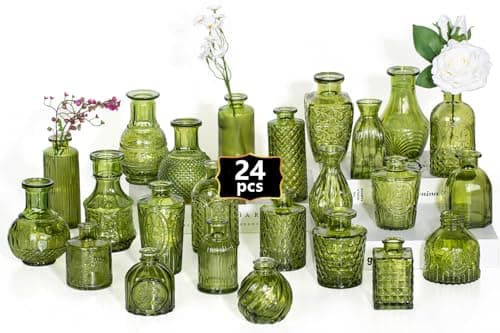 Anquephd 24PCS Mini Bud Vases As Wedding Centerpieces for Tables,Clear Bud Vases for Flowers,Small Flower Vases Suitable for Birthday Party,Anniversary,Wedding Reception,Baby Shower (Green, 24PCS)