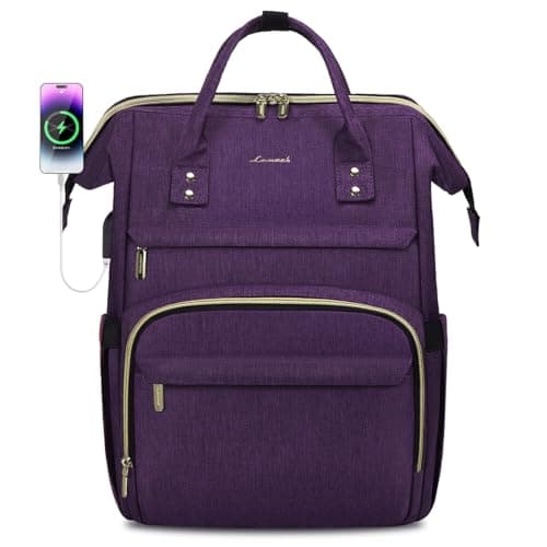 LOVEVOOK Laptop Backpack for Women,15.6 Inch Professional Womens Travel Backpack Purse Computer Laptop Bag Nurse Teacher Backpack,Waterproof Work Bags Carry on Back Pack with USB Port,Dark Purple