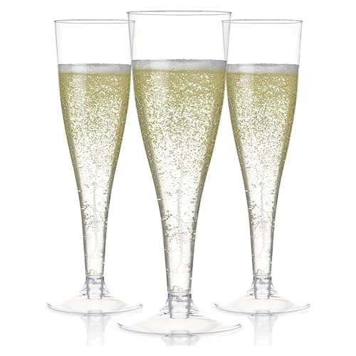 Prestee Set of 24 Clear Plastic Champagne Flutes - 4.5 oz Capacity Shatterproof Disposable Glasses - Suitable for Weddings, Cocktail Parties, and Outdoor Celebrations