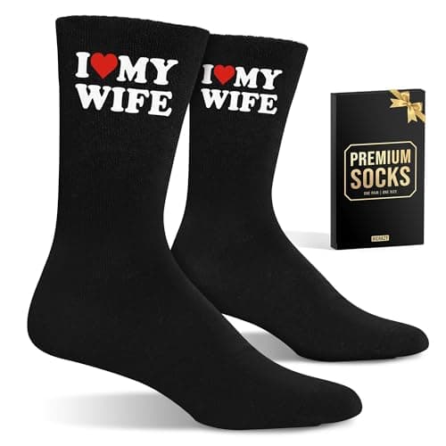 VICRAZY Funny Christmas Gifts for Husband from Wife - Couple Gift For Anniversary, Wedding - Unique Stocking Stuffers, Birthday gift, Valentine's Day Gifts for Him, Men - I Love My Wife Socks