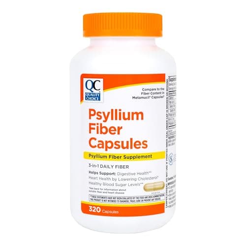 Quality Choice Psyllium Fiber Capsules, 1.8 Grams of 3 in 1 Soluble Fiber per Serving for Regularity. Plant Based Value Size Convenient Daily Supply, 320 Count.
