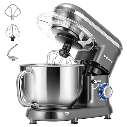 VIVOHOME Stand Mixer, 660W 10 Speed 6 Quart Tilt-Head Kitchen Electric Food Mixer with Beater, Dough Hook, Wire Whip and Egg Separator, Gray