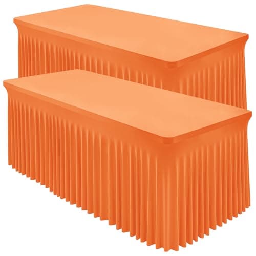 Best Orange Tableclothes #5 from Shillance Shillance 2 Packs Orange Spandex Tableclothes for 6 Foot Rectangle Table, Spandex Table Covers 6FT Stretch Table Skirts Rectangle Wrinkle Free Fitted Tablecover for Event, Wedding, Banquet & Parties