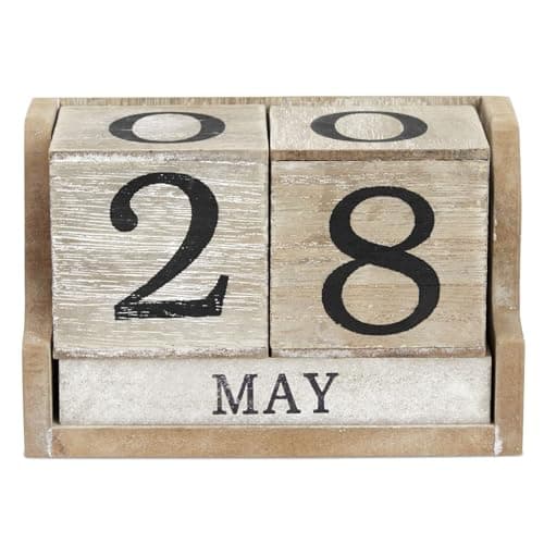 Wooden Perpetual Block Calendar for Desk, Wood Month Date Display Blocks for Teachers, Students, Classroom, Rustic Farmhouse Office Decor, Desk Accessories (5 x 4 In)