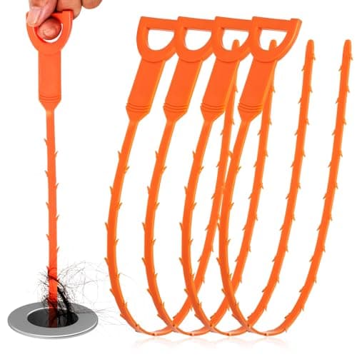 Drain Snake Clog Remover - 4 Pack 20 Inch Flexible Hair Drain Removal Tool for Sink, Shower, Tub & Toilet, Drain Cleaner with Grip Handle - Easy Use Kitchen & Bathroom Drain Opener