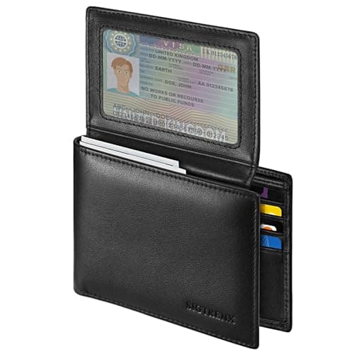 Sigtrenx Leather Wallets for Men, Genuine Leather Mens Wallet Bifold Rfid Blocking with 2 ID Windows (Black)