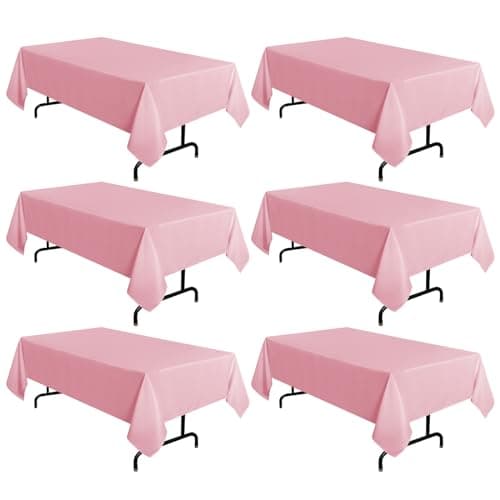 sancua 6 Pack Pink Tablecloth 60 x 102 Inch, Rectangle Table Cloth for 6 Feet Tables - Stain and Wrinkle Resistant Washable Polyester Table Cover for Dining Tables, Valentines Parties
