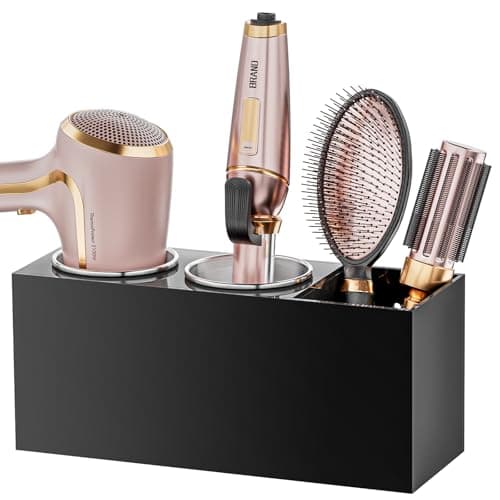 YUNEASELF Hair Tool Organizer Acrylic: Hair Dryer Holder Wall Mount - Blow Dryer Holder Cabinet Door - Bathroom Countertop Organizer for Curling Iron Hot Styling Tools Flat Iron - Black