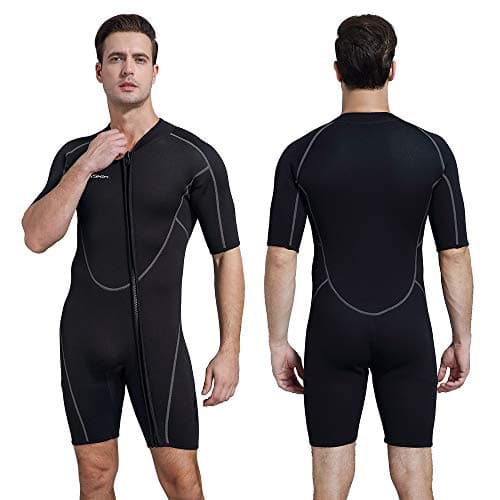 Seaskin Mens 3mm Shorty Wetsuit, Full Body Diving Suit Front Zip Wetsuit for Diving Snorkeling Surfing Swimming X-Large