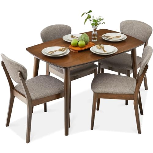 Best Choice Products 5-Piece Dining Set, Compact Mid-Century Modern Table & Chair Set for Home, Apartment w/ 4 Chairs, Padded Seats & Backrests, Wooden Frame - Walnut/Light Gray