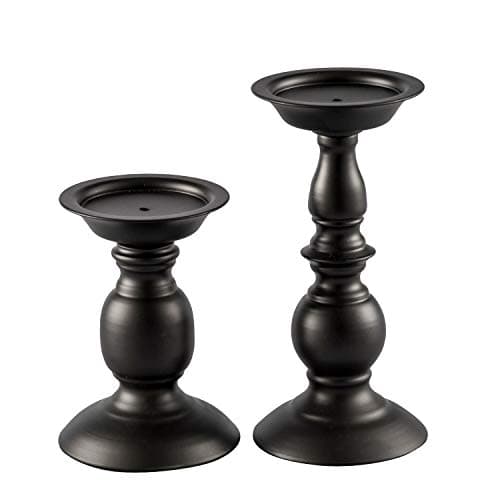 Black Metal Pillar Candle Holders Set of 2, Decorative Candlestick Candle Holders Stand, Decorations Home Décor Gifts for Bedroom Livingroom Wedding