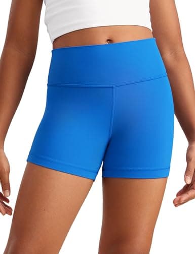 CRZ YOGA Girls Butterluxe High Waist Athletic Biker Shorts - Dance Yoga Casual Kids Teen Summer Sparkle Blue Medium