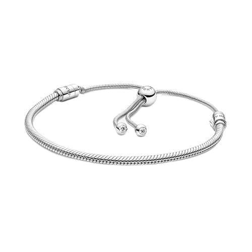 PANDORA Moments Snake Chain Slider Bracelet - Charm Bracelet for Women - Sterling Silver with Clear Cubic Zirconia - 11" - With Gift Box