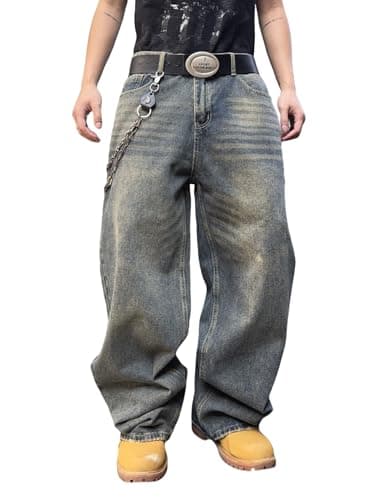 DFGIGT Mens Streetwear Hip Hop Baggy Jeans Wide Leg Skater Denim Pants Loose Long Trousers Jinco Oversized Relaxed Y2k 2000s Extreme Skateboard Nostalgia,B10 Retro Blue,Medium