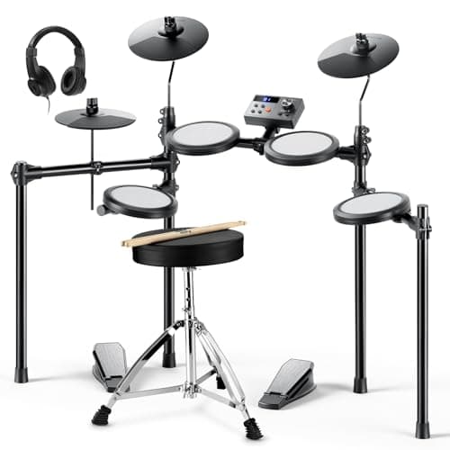 Donner Electric Drum Set, DED-70 Electronic Drum Kit for Beginner with 150 Sounds, 4 Quiet Mesh Pads, 9" Cymbals, USB MIDI, Type-C Charging, 2 Pedal, Throne, Headphones, Sticks, Melodics Lessons