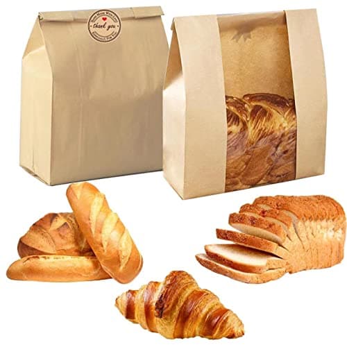 Large Paper Bread Bags for Homemade Bread Sourdough Bread Bags Large Paper Bakery Bag with Window Bread Gifting Bags,Label Seal Sticker Included Pack of 25(13.7x8.2x3.5 inch)