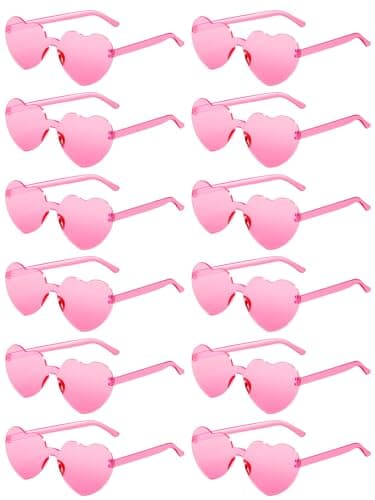 AGGKKY 12 Pairs Heart Shaped Sunglasses for Women Colorful Glasses Fun Trendy Transparent Heart Sunglasses Party Favor (Pink)