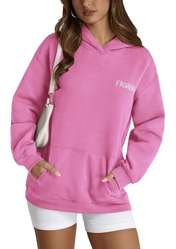 PRETTYGARDEN Womens Long Sleeve Hoodies 2024 Fall Fashion Outfits Solid Oversized Pullover Sweatshirts Clothes with Pockets (Pink,Medium)