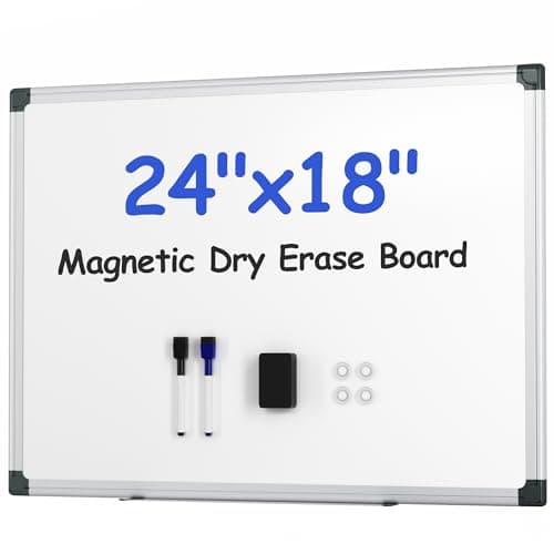 VUSIGN Magnetic White Board Kit for Wall 24" x 18", 1 Dry Eraser & 2 Multicolor Markers & 4 Magnetic Pins, Sliver Reinforced Aluminum Frame for Home, School, Office