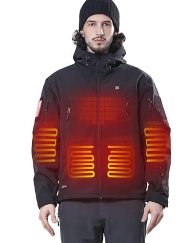 DEWBU Heated Jacket for Men with 12V Battery Pack Winter Outdoor Soft Shell Electric Heating Coat, Men's Black, XL