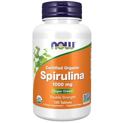 NOW Foods Supplements, Certified Organic, Spirulina 1000 mg (Double Strength), Rich in Beta-Carotene (Vitamin A) and B-12 with naturally occurring GLA , 120 Tablets