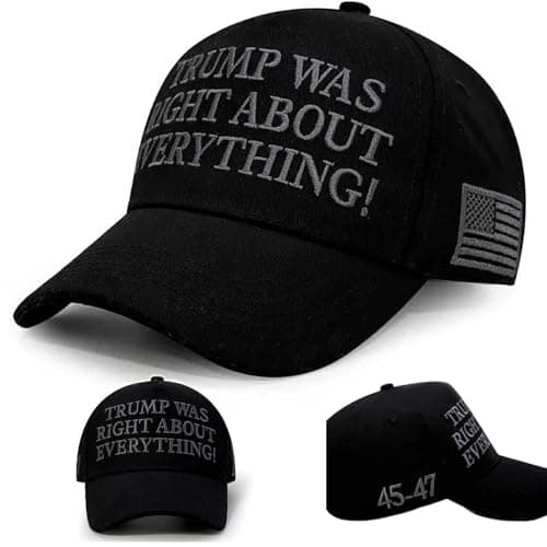 Jixrenda 45-47 Baseball Cap Trucker Hat Sports Hat Embroidered with Trump was Right About Everything and USA Flag for Mens Women Dad Mom, Adjustable Strap Closure Black