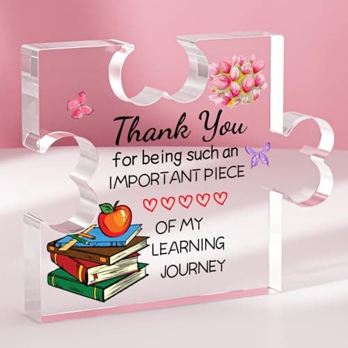 Funnli Teacher Gifts, Teacher Christmas Gifts Acrylic Plaque, Thank You Graduation Christmas Gifts for Her Women Friends Teacher Classmate Study Partner Roommate Desk Decor, Teacher Appreciation Gifts