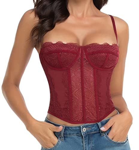 Raxnode Lace Bustier Corset Tops for Women - Sexy Going Out Party Club Top with Buckle