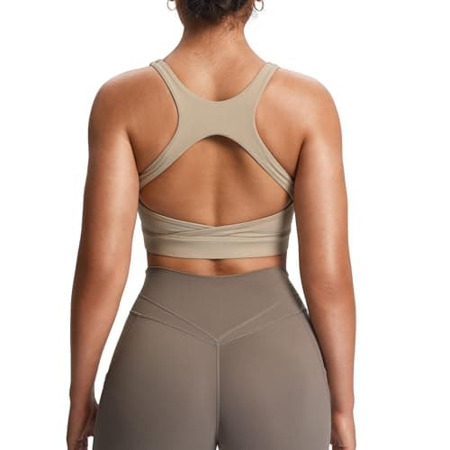 Aoxjox Women's Workout Sports Bras High Impact Fitness Training Gym Khloe Bra Yoga Crop Tank (Mink, Small)