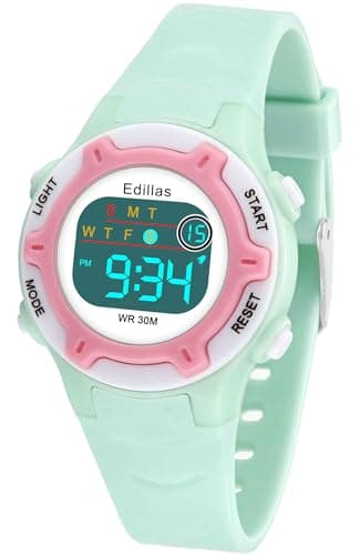 Best Digital Watches for Kids #8 from Edillas Edillas Kids Watches Digital Girls Boys,7 Colors Light Wristwatch for Child Waterproof Sport Outdoor Multifunctional with Stopwatch/Alarm for Ages 4-15 Green