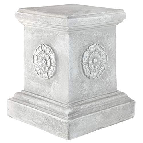 Design Toscano English Rosette Indoor/Outdoor Sculptural Garden Plinth Base Statue Riser, Large 13 Inch Tall, Cast Stone Resin, Antique Stone Finish