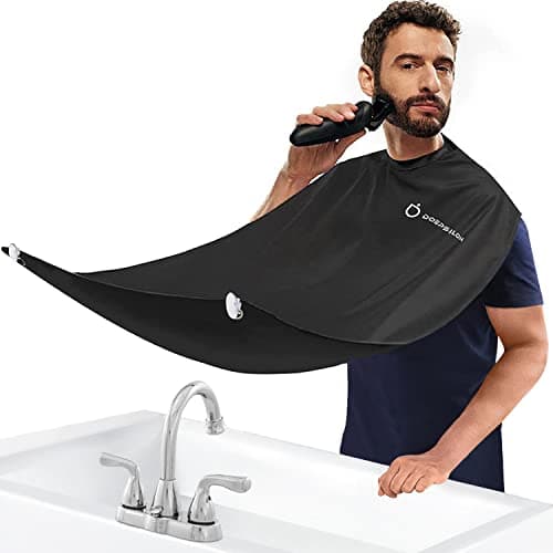 Stocking Stuffers for Men Beard Bib Apron, Beard Bib Hair Catcher for Shaving, Non-Stick Beard Shave Cape, with 4 Suction Cups, Grooming Accessories for Men, Gifts for Men Husband Father (Black)