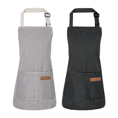 XLSXEXCL 2 Pack Stripes Kids Apron, Kids Cooking Aprons with 2 Pockets, Cute Kids Aprons for Cooking for Boys and Girls Adjustable Chef Baking Aprons Artist Apron for Cooking, Cleaning, Painting