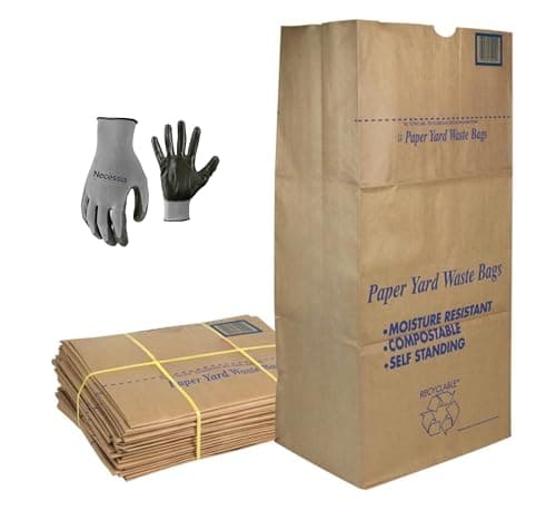 30 Gallon Lawn & Leaf 2-Ply Heavy-Duty Yard Waste Compost Refuse Paper Bags with Necessia Gardening Gloves, Eco-Friendly, Tear Resistant, Self Standing, Biodegredable, Made in USA, 30 Count