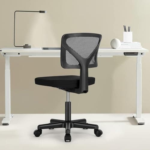 Sweetcrispy Small Office Desk Chair, Ergonomic Low-Back Mesh Rolling Work Swivel Chairs with Wheels, Armless Comfortable Seat Lumbar Support for Home, Bedroom, Study, Student, Adults,Classic Black