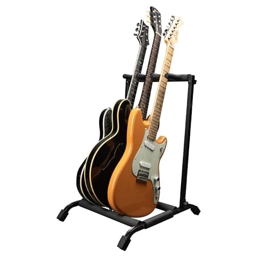 Rok-It Collapsible Folding Guitar Rack Stand for 3 Guitars – Fits Acoustic, Electric, or Bass Guitars – Portable, Durable, Space-Saving Storage (RI-GTR-RACK3)