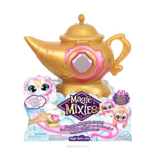 Magic Mixies Magic Genie Lamp with Interactive 8" Pink Plush Toy and 60+ Sounds & Reactions. Unlock a Magic Ring and Reveal a Pink Genie from The Real Misting Lamp. Gifts for Kids, Ages 5+