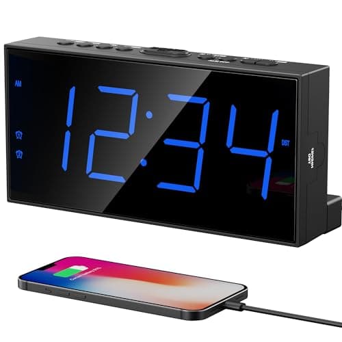 Digital Dual Alarm Clock for Bedroom, Large Display Bedside with Battery Backup, USB Phone Charger, Volume, Dimmer, Easy to Set Loud LED Heavy Sleepers Kid Senior Teen Boy Girl Kitchen