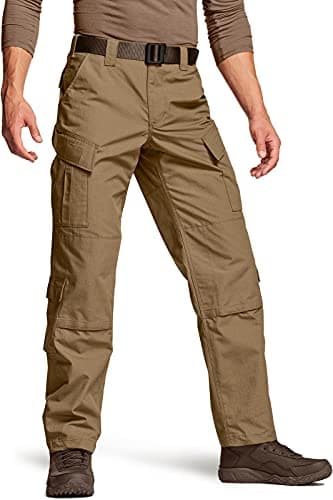 CQR Men's Tactical Pants, Military Combat BDU/ACU Cargo Pants, Water Resistant Ripstop Work Pants, Hiking Outdoor Apparel, Combat Inspired Assault Pants Coyote, Large