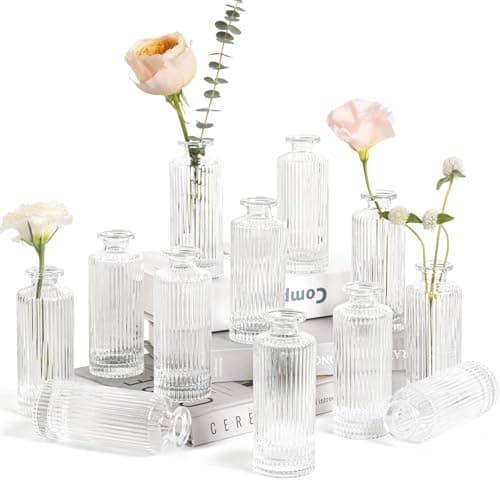 ComSaf Small Bud Vases Set of 12, 5.2 inch Glassl Bud Vase in Bulk, Mini Flower Vase for Centerpiece, Vintage Decorative Vase for Flowers, Wedding, Christmas, Home Decor, Housewarming Gift (Clear)