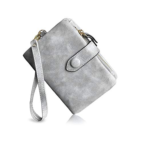 Best Grey Wallets #7 from PofeeXIO PofeeXIO Womens Small Bifold Leather Wallets Rfid Ladies Wristlet with Card slots id window Zipper Coin Purse (Gray)