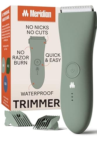 MERIDIAN Body Hair Trimmer for Men, Bikini Trimmer for Women, Ball Trimmer Men, Pubic Hair, No Nick, No Cut, No Razor Burn, Groin and Body Shaver - Waterproof & Rechargeable Body Groomer - Sage