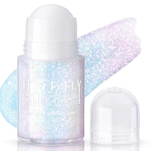 HOSAILY Roll-on Holographic Body Glitter Gel for Face Hair, Chameleon Color Changing Glitter Gel Under Light, Chunky Mermaid Sequins Festival Party Rave Accessories Shimmer Makeup (8# Sparkling Pink)