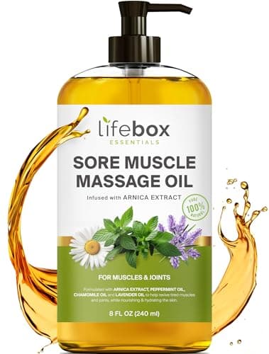 Arnica Sore Muscle Massage Oil – 100% Pure & Natural - Massage Therapy for Muscles & Joints – Body Oil Infused with Arnica Extract, Lavender Oil, Peppermint Oil & Chamomile Oil – 8 FL OZ