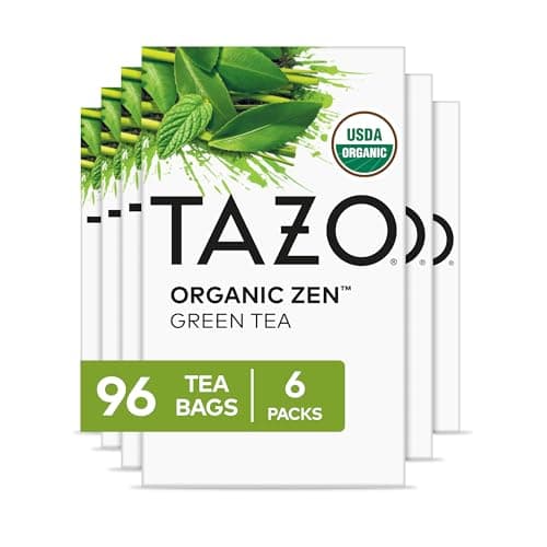 TAZO Organic Zen Green Tea Bags, Caffeine Free Tea with Refreshing Lemongrass & Spearmint, 96 Total Tea Bags (16ct - Pack of 6)